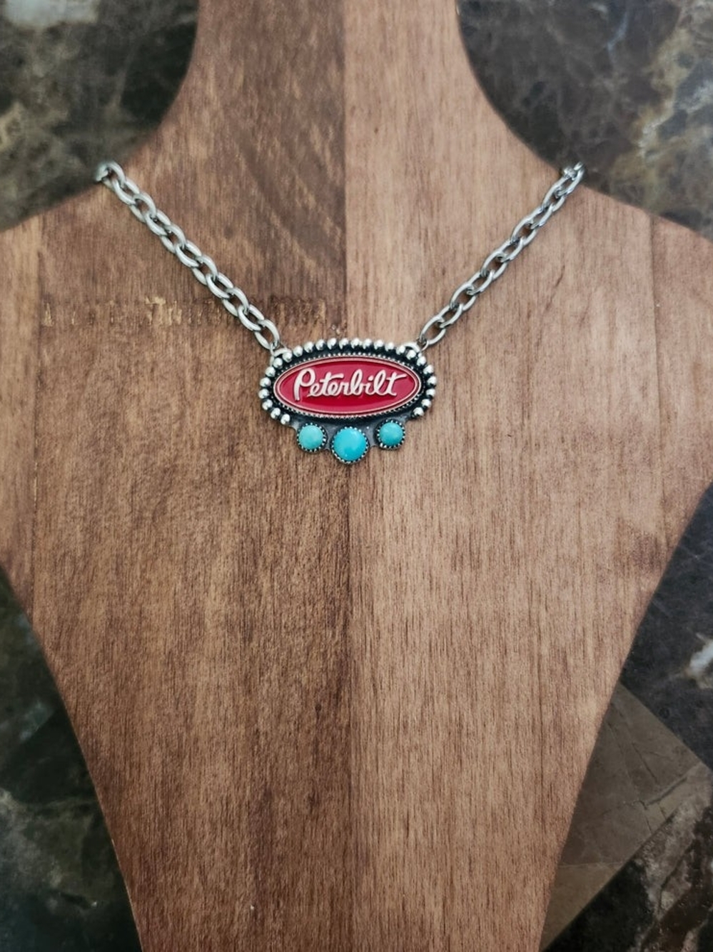 Handcrafted Peterbilt Necklace Made In Sterling Silver And Genuine Turquoise